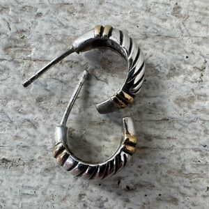 Vintage Sterling Silver 2 Tone Silver Gold Classic Hoop Earring